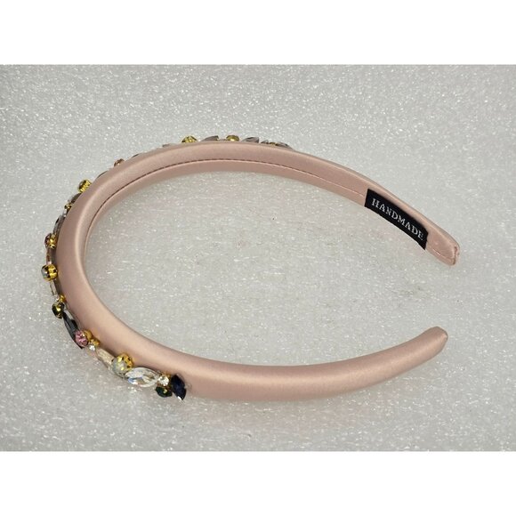 Handmade Satin Padded Headband With Multicolor Gemstone Embellishments Elegant - Picture 2 of 2